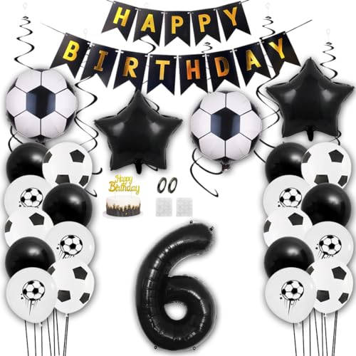 Aabellay Fußball Luftballon Set 6 Jahre Geburtstag Deko Grün Fussball Thema Party Folienballon Latexballons Alles Gute zum Geburtstags Happy Birthday Banner Tortendeko für Jungen Fußballfans von Aabellay