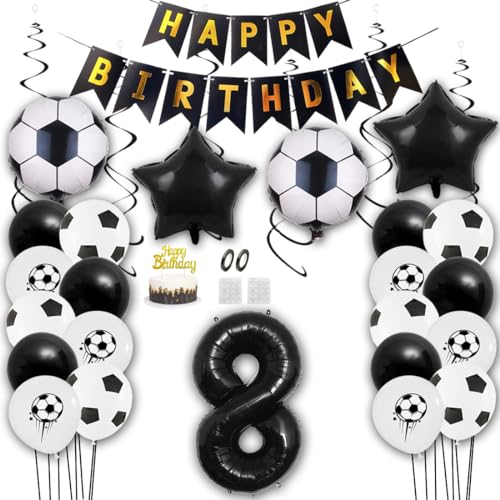 Aabellay Fußball Luftballon Set 8 Jahre Geburtstag Deko Grün Fussball Thema Party Folienballon Latexballons Alles Gute zum Geburtstags Happy Birthday Banner Tortendeko für Jungen Fußballfans von Aabellay