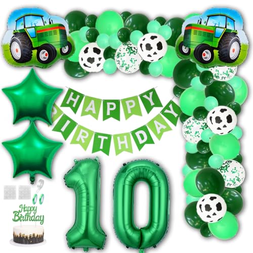 Aabellay Grün Traktor Geburtstag Deko 10 Jahre Foil Balloon Grün Trecker Luftballons Bauernhof Geburtstagsdeko Folienballon Traktor Bagger Happy Birthday Banner Tortendeko für Jungen Party Deko von Aabellay