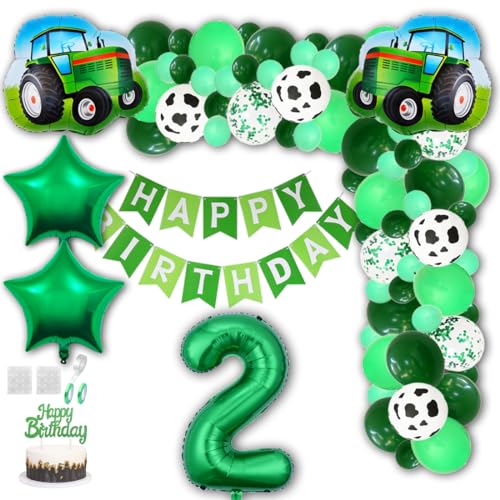 Aabellay Grün Traktor Geburtstag Deko 2 Jahre Foil Balloon Grün Trecker Luftballons Bauernhof Geburtstagsdeko Folienballon Traktor Bagger Happy Birthday Banner Tortendeko für Jungen Party Deko von Aabellay