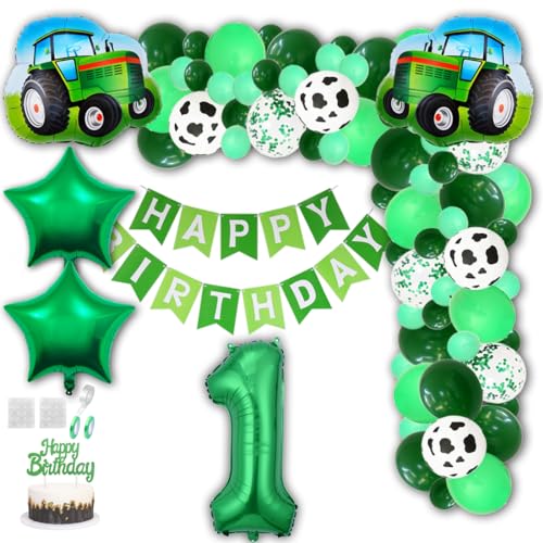 Aabellay Grün Traktor Geburtstag Deko 1 Jahre Foil Balloon Grün Trecker Luftballons Bauernhof Geburtstagsdeko Folienballon Traktor Bagger Happy Birthday Banner Tortendeko für Jungen Party Deko von Aabellay