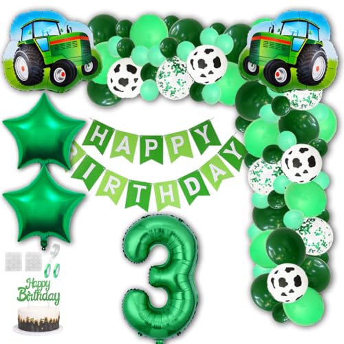 Aabellay Grün Traktor Geburtstag Deko 3 Jahre Foil Balloon Grün Trecker Luftballons Bauernhof Geburtstagsdeko Folienballon Traktor Bagger Happy Birthday Banner Tortendeko für Jungen Party Deko von Aabellay