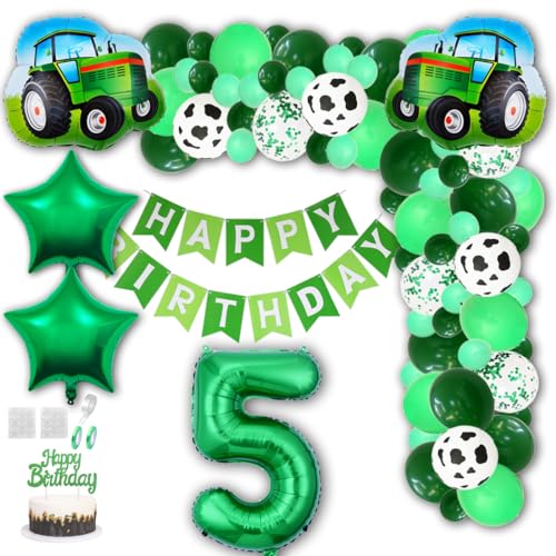 Aabellay Grün Traktor Geburtstag Deko 5 Jahre Foil Balloon Grün Trecker Luftballons Bauernhof Geburtstagsdeko Folienballon Traktor Bagger Happy Birthday Banner Tortendeko für Jungen Party Deko von Aabellay