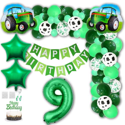 Aabellay Grün Traktor Geburtstag Deko 9 Jahre Foil Balloon Grün Trecker Luftballons Bauernhof Geburtstagsdeko Folienballon Traktor Bagger Happy Birthday Banner Tortendeko für Jungen Party Deko von Aabellay