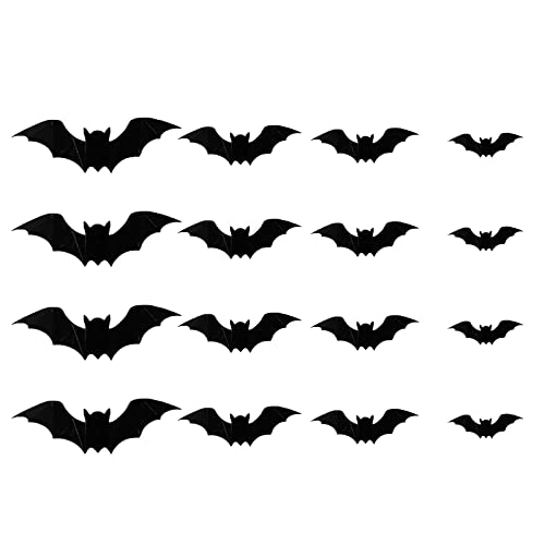 16-Pack Halloween 3D Fledermaus Dekorationen 4 Verschiedene Größen Realistische PVC Scary Black Fledermaus Aufkleber für Home Decor DIY Wandtattoos Bad Interieur Halloween Party Supplies von Aaoehiewp