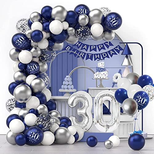 30 Geburtstag Deko Luftballons, 30. Geburtstag Mann, 30 Jahr Geburtstagdeko,Happy Birthday Girlande Ballons Blau Silber Deko,Konfetti Luftballons, Birthday Party Decorations von Aapxi