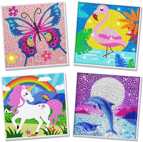 Aapxi 4er pack diamond painting kinder Diamond Painting Tiere - Diamond Painting Klein bilder - Basteln Mädchen 6 7 8 9 10 11 12 Jahre - Geschenk Mädchen Junge Bastelset Kinder Ab 6 Jahre von Aapxi