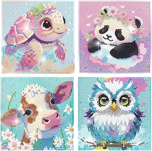 Aapxi 4er pack diamond painting kinder Diamond Painting Tiere Schildkröte Panda Kuh Eule - Diamond Painting Klein bilder - Basteln Mädchen ab 6 Jahre- Geschenk Mädchen Junge Bastelset Kinder (Lila) von Aapxi