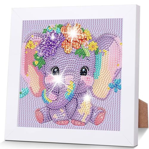 Aapxi Diamond Painting Kinder ab 6 Jahre Tiere Elefanten - Diamond Painting mit Rahmen Junge Mädchen - Bastelset kinder ab 6 - Basteln mädchen jung 6 7 8 9 10 11 12 jahre (Lila) von Aapxi