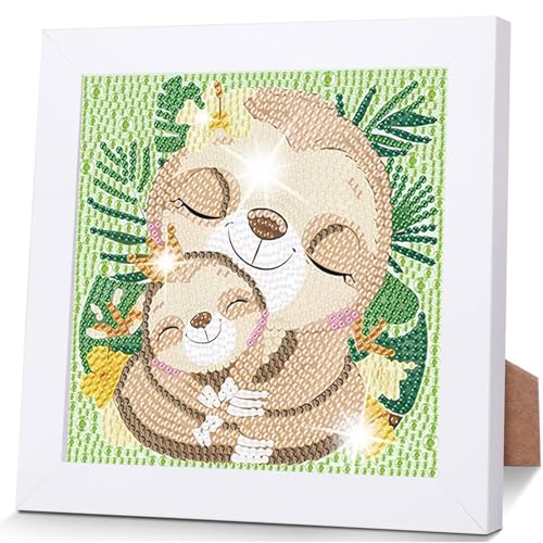 Aapxi Diamond Painting Kinder ab 6 Jahre Tiere Faultie - Diamond Painting mit Rahmen Junge Mädchen - Bastelset kinder ab 6 - Basteln mädchen jung 6 7 8 9 10 11 12 jahre (Grun) von Aapxi