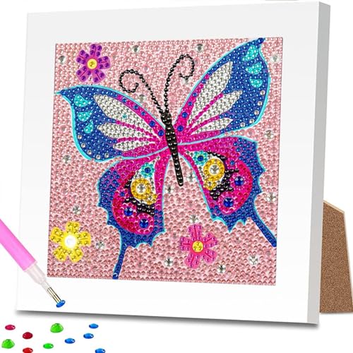 Aapxi Diamond Painting Kinder ab 6 mit Rahmen - Bastelset für Mädchen - Diamant Painting Kinder Schmetterling - Diamond Painting mit Rahmen (15x15) (Gelb) von Aapxi