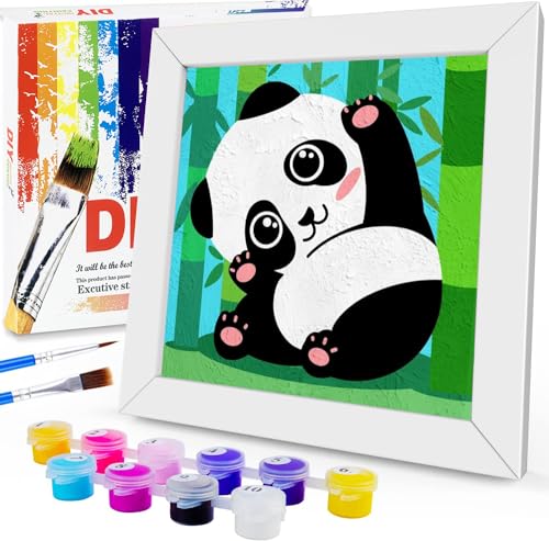 Aapxi Malen Nach Zahlen ab 5 6 7 8 9 Jahre Mädchen und Junge, Malen Nach Zahlen für Kinder Panda mit Rahmen 2 Pinsel und Acrylfarben, 20 X 20cm von Aapxi