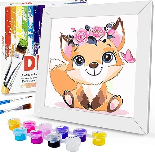 Aapxi Malen Nach Zahlen ab 5 6 7 8 9 Jahre Mädchen und Jungen- DIY Fuchs Paint By Numbers Bastelset Acrylfarben Set mit Rahmen 20x20 cm von Aapxi