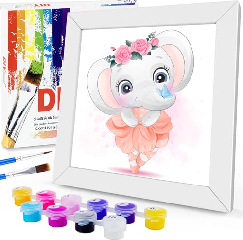 Aapxi Malen Nach Zahlen kinder ab 5 6 7 8 9 Jahre Mädchen und Jungen- Elefant DIY Paint By Numbers Bastelset Acrylfarben Set mit Rahmen 20x20 cm von Aapxi