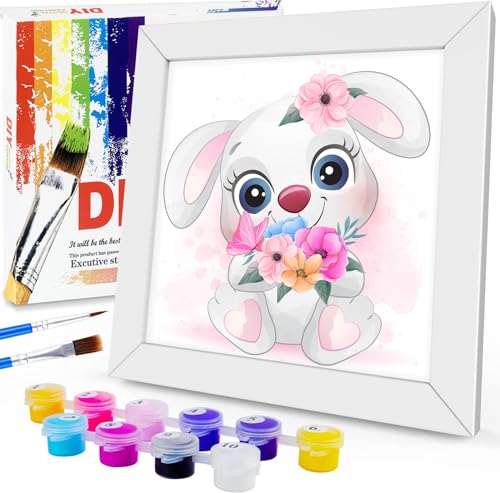 Aapxi Malen Nach Zahlen kinder ab 5 6 7 8 9 Jahre Mädchen und Jungen- Kaninchen DIY Paint By Numbers Bastelset Acrylfarben Set 20x20 cm-mit Rahmen von Aapxi