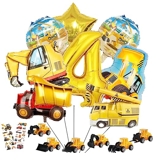 Bagger kinder 4. jahre luftballons geburtstag Deko set,geburtstagsdeko baustelle - Mit 6 Stück Bau-LKW-Modell Spielzeuggeschenken und Aufklebern von Aapxi