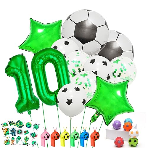 Fussball Luftballon 10 Jahre,Folienballons Fußball,Geburtstagsdeko Fußball, Konfetti-Ballon für Kinder Party Dekoration Junge Geburtstag Mit Fußball-Aufklebern und fussball geschenke (Grün 10) von Aapxi