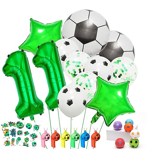 Fussball Luftballon 11 Jahre,Folienballons Fußball,Geburtstagsdeko Fußball, Konfetti-Ballon für Kinder Party Dekoration Junge Geburtstag Mit Fußball-Aufklebern und fussball geschenke (Grün 11) von Aapxi