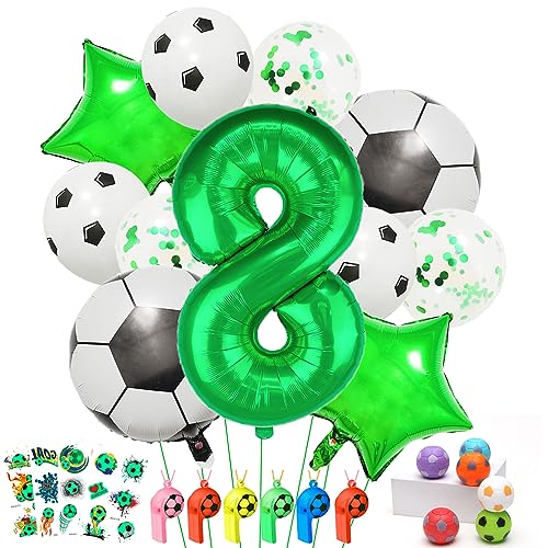 Fussball Luftballon 8 Jahre,Folienballons Fußball,Geburtstagsdeko Fußball, Konfetti-Ballon für Kinder Party Dekoration Junge Geburtstag Mit Fußball-Aufklebern und fussball geschenke (Grün 8) von Aapxi