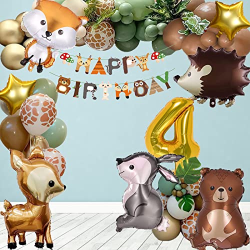Geburtstag Deko Mädchen Junge - Dschungel Kindergeburtstag Birthday Decorations - Luftballons Girlande 4.Geburtstag mit Tierfolienballons, Geburtstagsbanner,Latexballons, Herzballons (4. Geburtstag) von Aapxi