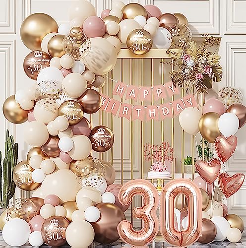 30 Geburtstag Deko 30. Geburtstag Frau - 30er Geburtstag Frau Luftballon Girlande Rosa Rosegold gold confetti beige Weiß - Ballon Girlande Geburtstagsdeko 30 Mädchen Geschenk Tischdeko Geburtstag von Aapxi