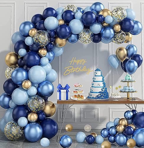 Ballon girlande Blau Gold Set – 118 Stück Luftballons Hochzeit Geburtstag – Baby Blau Gold Konfetti Girlanden Verschiedene Größen Latex Ballon Geburtstag Party Dekoration Junge Mädchen (Blau) von Aapxi