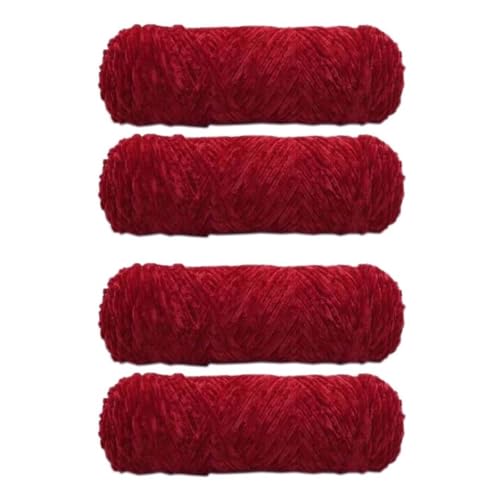 Chenille Garn 400g(4x100g) Chunky Yarn, Samtig Babywolle Samt Wolle, Chenille Wolle Zum Häkeln, Durchmesser 3mm Wolle Zum Stricken Dickes Garn, Häkelgarn Wolle Zum Stricken & Häkeln (Rot) von Aartner