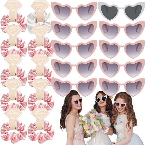 20 Stück Jga Brille Team Braut Haargummi, Jga Accessoires Frauen, Bride Partybrille Herz Sonnenbrille, 10 Herzförmige Brille + 10 brautjungfern Scrunchies, Jungesellinnenabschied Frau Accessoires von Aatpuss