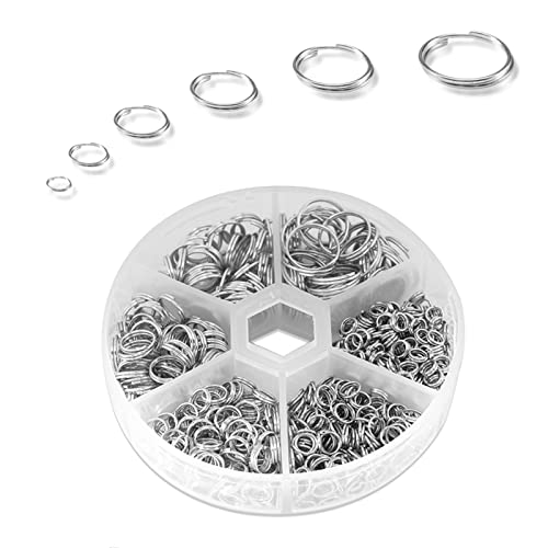 690 Stück Spaltringe Metall，4/5/6/8/10/12mm Jump Ringe，Biegeringe Offene，Sprungringe Set mit Aufbewahrungskiste，für Schmuckherstellung DIY Armbänder Halsketten Handwerk von Aatpuss