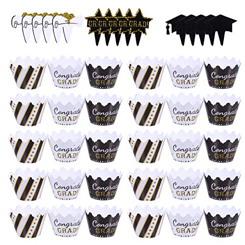 2 Sätze Abschlusstorte Umgeben Kuchendekorationen Jumbo Erste Liner Abschlusstortenaufsätze Abschluss-kuchenaufsatz Goldene Tortendekoration Cupcake-topper 2021 Papier 24 Stück * 2 Abaodam von Abaodam