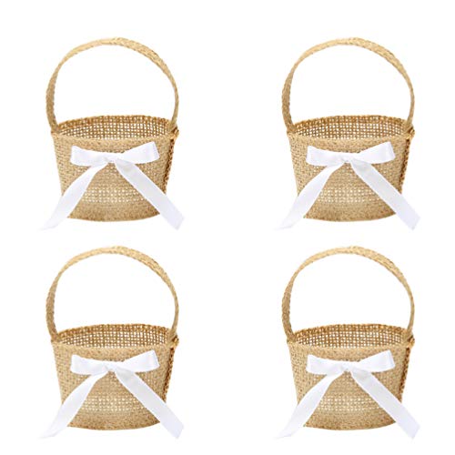 Abaodam 4 Stücke Hochzeit Streukörbchen Jute Geschenkbeutel Hochzeitskorb Süßigkeiten Beutel Geflochtener Obstkorb Blumenkorb Geschenkkorb Streukorb Blumenkinder Korb Körbchen Landhaus Deko Tischdeko von Abaodam