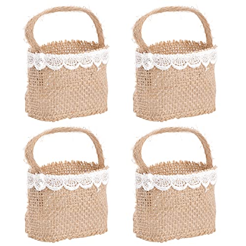 Abaodam 4 Stücke Hochzeit Streukörbchen Jute Geschenkbeutel Hochzeitskorb Süßigkeiten Beutel Geflochtener Obstkorb Blumenkorb Geschenkkorb Streukorb Blumenkinder Korb Körbchen Landhaus Deko Tischdeko von Abaodam