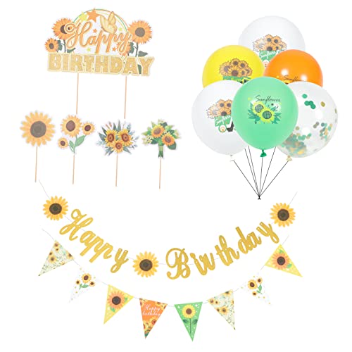 Abaodam 1 Satz Ballonanzug Geburtstag Sonnenblumen-banner Dekorationen Girlande Hängende Fahne Partyballons Party-kuchen- Hintergrundfahnen Farbige Papierfähnchen Emulsion Yellow von Abaodam