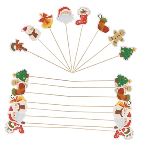 Abaodam 1 Satz Weihnachtsgeschirr Dekorationen Für Hochzeitsfeiern Holzspieß Sandwich-zahnstocher Kuchendekorationen Cupcake Topper Zum Geburtstag Kreative Snacksticks Papier 24st von Abaodam