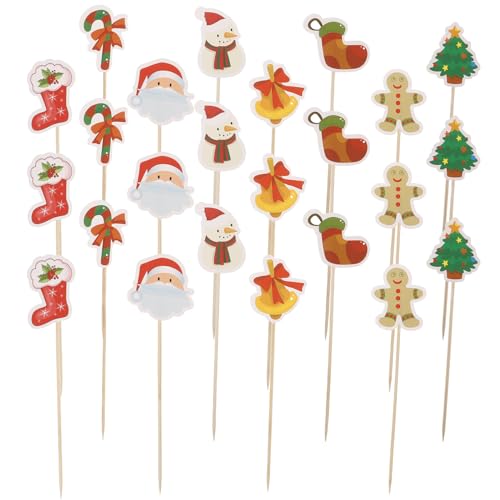 Abaodam 1 Satz Weihnachtsgeschirr Holzspieß Cupcake Topper Zum Geburtstag Früchte Pflücken Sandwich-zahnstocher Partydekorationen Cupcake-topper Fruchtstäbchen Kuchen Topper Papier 24st von Abaodam