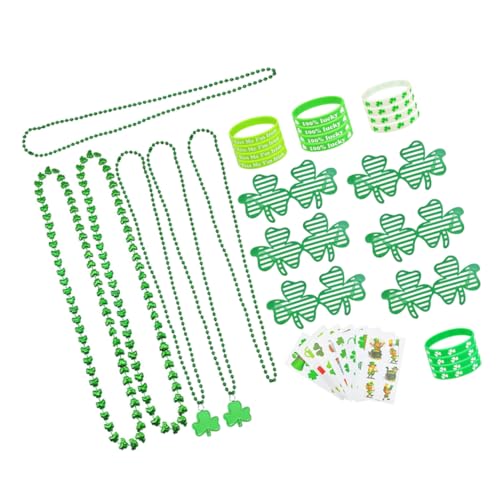 Abaodam 1 Set Partygeschenke Set Eine Sonnenbrille St Patrick'S Day Tattoo Aufkleber St Patrick'S Day Partygeschenke St Patrick'S Day Brillen St Patrick'S Day Halskette Foto von Abaodam