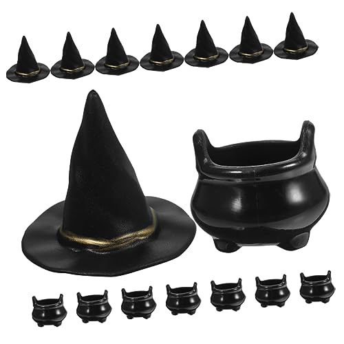 Abaodam 10 Sätze Halloween-hexenhut Kleine Hexenhüte Fee Korb Eimer Halloweenkostüm Miniatur Festivalhut Mini-hexenhut-stirnband Hexenpuppenhauszubehör Geist Plastik Black von Abaodam