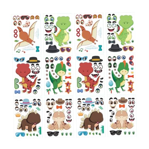 Abaodam 12 Blatt Dinosaurier-Puzzle-Aufkleber Selbstklebende Etiketten Sticker Dinosaurier детские игрушки geschenketueten Sticker Books DIY-Gesichtsaufkleber Partygeschenk von Abaodam