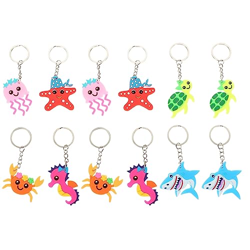 Abaodam 12 Stücke Handtaschen Nautisch Schöne Tote Ring Thema Fisch + Kind Anhänger Glitzern Schlüssel Zurück Kreaturen Die Favors Ornament Seepferdchen + Kreatur von Abaodam