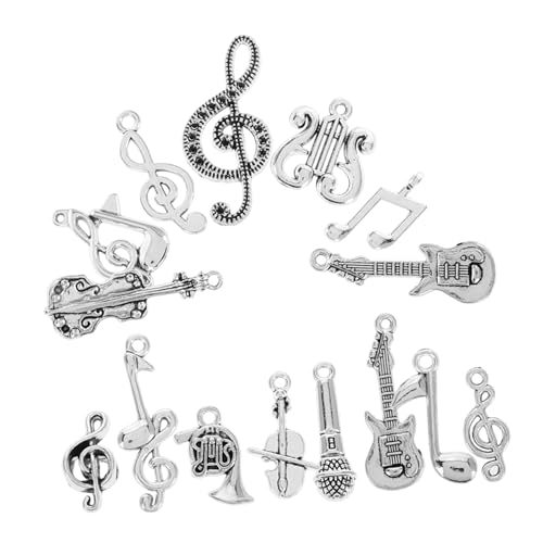 Abaodam 14st Musikzubehör Musikarmband Gitarrenzubehör Anhänger Für Musikinstrumente Verzierungen Mit Musiknoten Gitarrenzauber Niedliche Instrumentenanhänger Gitarren-Charme Metall Silver von Abaodam