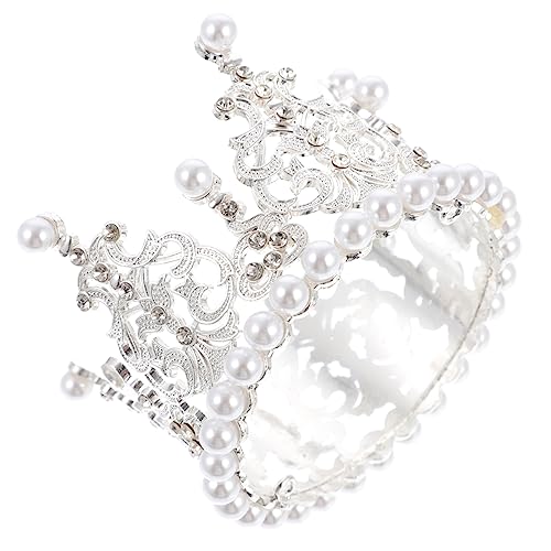 Abaodam 1stk Krone Dekoration Ornament -show-party-kuchendekoration Strass Tiara Tortenaufsatz Braut Kopfschmuck Kleiner Cupcake -dekorationen Kinderschmuck Künstliche Perle Silver von Abaodam