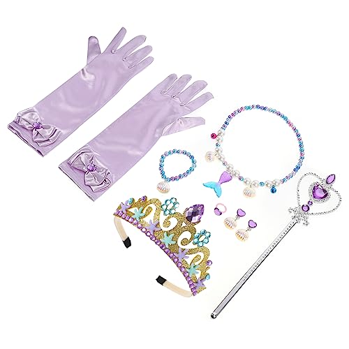 Abaodam 2 Sätze Meerjungfrau Dekoration Mädchen Spielzeug Meerjungfrau Cosplay Schmuck Perlen-statement-halskette Meerjungfrauen-stirnband Für Kinder Muschelhalsband Plastik Violet von Abaodam