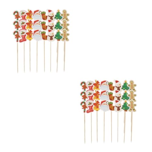 Abaodam 2 Sätze Weihnachtsgeschirr Obstpflücker Aus Holz Snackspieße Aus Holz Snack-sticks Cupcake Topper Zum Geburtstag Dekorationen Für Hochzeitsfeiern Holzspieß Hölzern 24 Stück * 2 von Abaodam