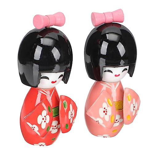 Abaodam 2 Stücke Kimono-Puppe realistische Babypuppe Plüsch Desktop-Ornament Traditionelle Kunsthandwerke Desktop-Kimono- Holz japanische Puppen Traditionelles hölzern von Abaodam