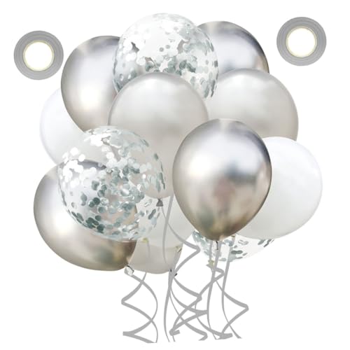 Abaodam 22 Stück 1 Satz 12 Latexballons Silbermetallische Luftballons Geburtstag Luftballons Silberne Brautballons Hochzeitsballons Partyzubehör Luftballons Partyballons Aus Metall von Abaodam