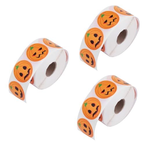 Abaodam 3 Rollen Halloween-Aufkleber Kürbisaufkleber Kürbisgesichtsaufkleber Kinderaufkleber Kleinkinderschürze Halloween-siegelaufkleber Kürbis-Aufkleber Grimasse Selbstklebendes Papier von Abaodam