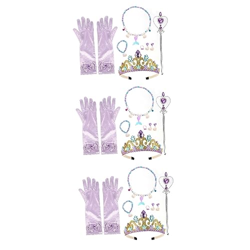 Abaodam 3 Sets Meerjungfrau Dekoration Prinzessin Cosplay Handschuhe Kleine Mädchen Schmuck Kinderarmbänder Meerjungfrauenparty Geschenktüten Kinderarmband Kinderkrone von Abaodam