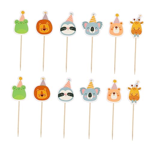 Abaodam 30St tierischer Kucheneinsatz geburtstagsdeko kindergeburtstags dekoration caketopper 1 Karikatur Cartoon Cupcake Topper Auswahl an Geburtstagsdesserts Kuchen Picks Papier von Abaodam