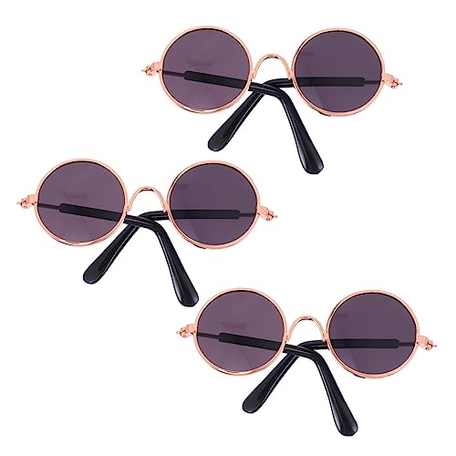 Abaodam 3St Mini-Brille runde Brille für männer Puppenkostüm metallische Gläser Retro-Brille tierkostüme Puppen Kleidung Toy Mini-Sonnenbrille Sonnenbrillen für Katzen Eisenlegierung Black von Abaodam