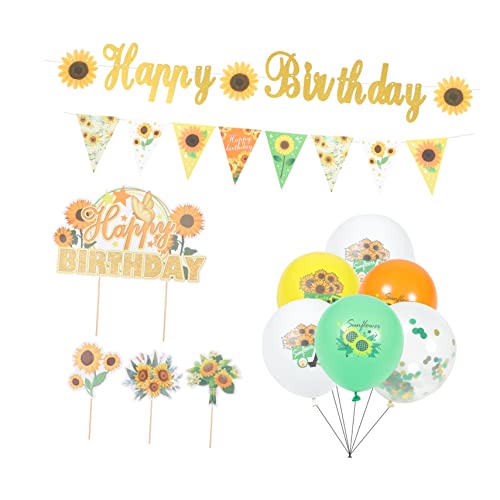 Abaodam 4 Sätze Ballonanzug Geburtstag Hängende Banner Kuchendekoration Geburtstagstorte Topper Sonnenblumen-cupcake-picks Sonnenblumenkranz Gelbe Girlande Hintergrundfahnen Yellow Papier von Abaodam